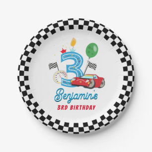 Raceauto 3e verjaardag papieren feestbord bordje