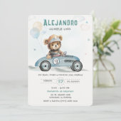 Raceauto Beer Knuffel Eerste Verjaardag Kaart (Staand voorkant)