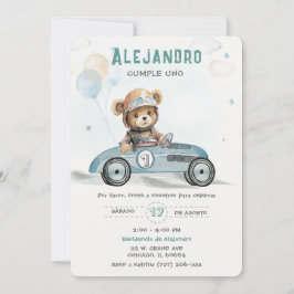 Raceauto Beer Knuffel Eerste Verjaardag Kaart