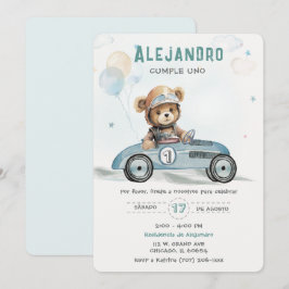 Raceauto Beer Knuffel Eerste Verjaardag Kaart