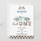 Raceauto Eerste Verjaardagsuitnodiging Kaart (Voorkant)
