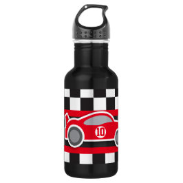 raceauto en kinderen met vlag, kleine drinken fles