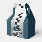 raceauto, groen, zwart-wit draagtas bedankdoosjes (Voorkant Zijde)
