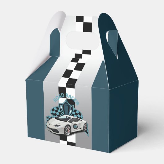 raceauto, groen, zwart-wit draagtas bedankdoosjes (Voorkant Zijde)