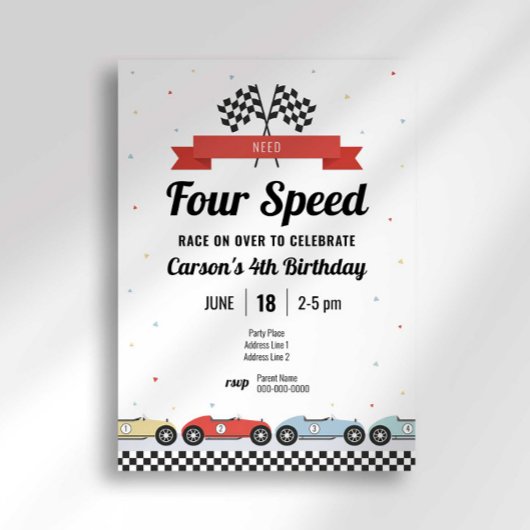 raceauto heeft 4-versnellingen nodig verjaardagsu kaart