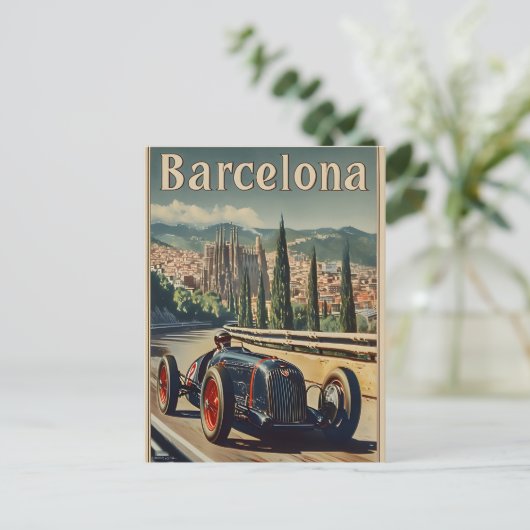  raceauto in Barcelona Briefkaart (Staand voorkant)