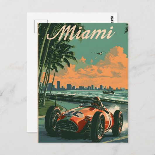  raceauto in Miami Briefkaart (Voorkant / Achterkant)
