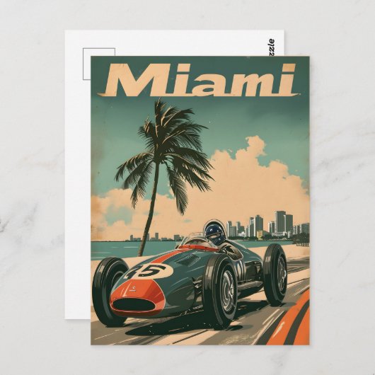 raceauto in Miami Briefkaart (Voorkant / Achterkant)