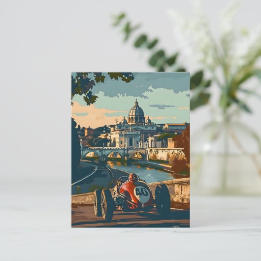 raceauto in Rome Briefkaart (Staand voorkant)
