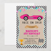  raceauto meisje verjaardagsuitnodiging kaart (Voorkant / Achterkant)