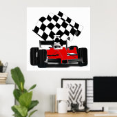 Raceauto met geblokte vlag poster (Thuiskantoor)