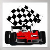 Raceauto met geblokte vlag poster (Voorkant)