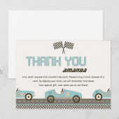 raceauto met snel Baby shower - Hartelijk dank Kaart (Voorkant / Achterkant)