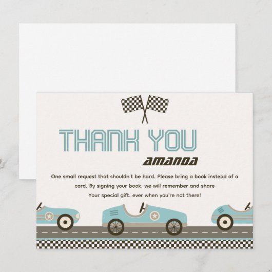 raceauto met snel Baby shower - Hartelijk dank Kaart (Voorkant / Achterkant)