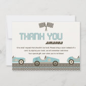 raceauto met snel Baby shower - Hartelijk dank Kaart (Voorkant)