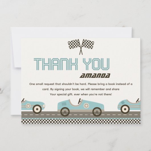 raceauto met snel Baby shower - Hartelijk dank Kaart (Voorkant)
