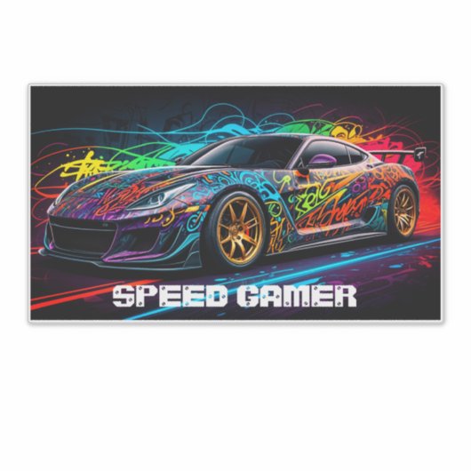 Raceauto op graffiti achtergrond voor gamer sticker (Voorkant)