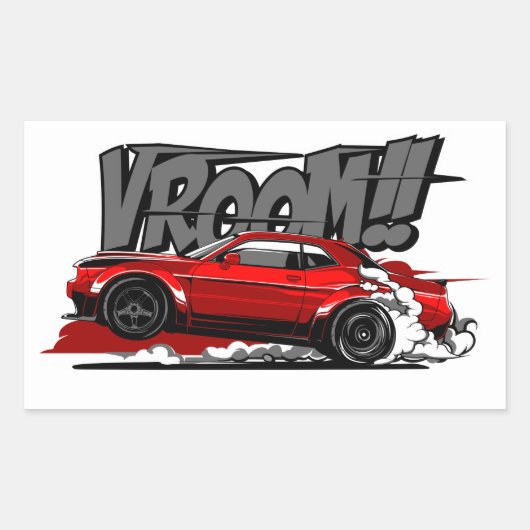 RACEAUTO OP VOLLE SNELHEID VROOM! RECHTHOEKIGE STICKER (Voorkant)