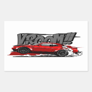 RACEAUTO OP VOLLE SNELHEID VROOM! RECHTHOEKIGE STICKER