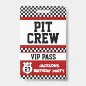 Raceauto Pit Crew VIP Pas Kinderverjaardag Badge (Achterkant)