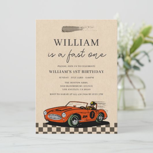 raceauto snel One Boy 1st Birthday Kaart (Staand voorkant)