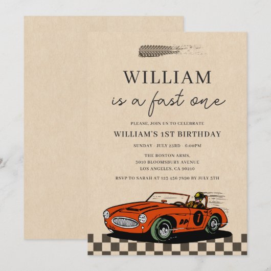 raceauto snel One Boy 1st Birthday Kaart (Voorkant / Achterkant)