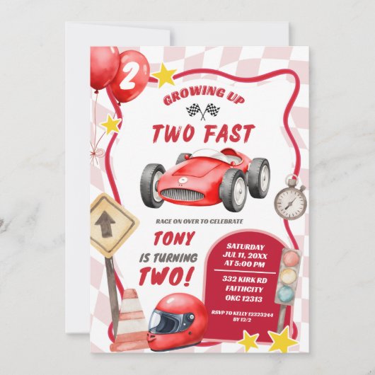 Raceauto twee snelle 2e verjaardag kaart (Voorkant)