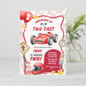 Raceauto twee snelle 2e verjaardag kaart (Staand voorkant)