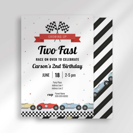 raceauto twee snelle verjaardagsuitnodiging kaart