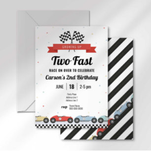  raceauto twee snelle verjaardagsuitnodiging kaart