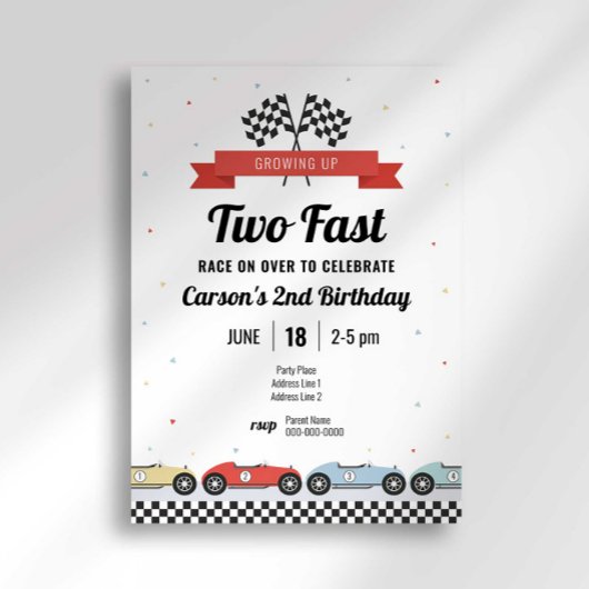  raceauto twee snelle verjaardagsuitnodiging kaart