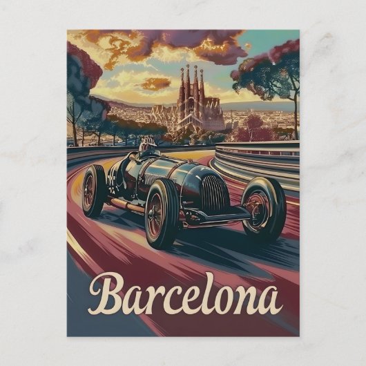 raceauto van Barcelona Briefkaart (Voorkant)