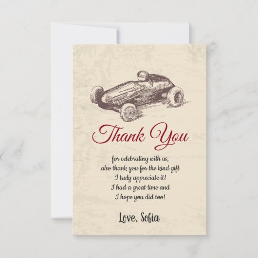 raceauto , verjaardag , baby shower , dank je wel  bedankkaart (Voorkant)
