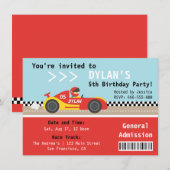 Raceauto, verjaardagsfeestje, toegangsbewijs voor  kaart (Voorkant / Achterkant)