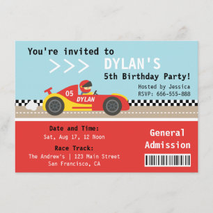 Raceauto, verjaardagsfeestje, toegangsbewijs voor  kaart