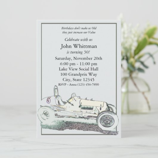 raceauto / verjaardagsuitnodiging kaart (Staand voorkant)