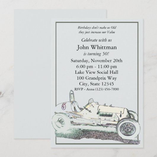 raceauto / verjaardagsuitnodiging kaart (Voorkant / Achterkant)