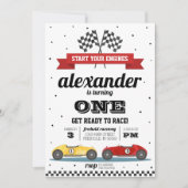Raceauto verjaardagsuitnodiging kaart (Voorkant)
