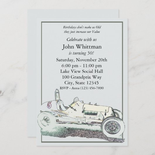 raceauto / verjaardagsuitnodiging kaart (Voorkant / Achterkant)