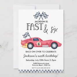 Raceauto vlammen Snel & zesde 6e verjaardagsfeestj Kaart