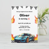Raceauto Vlammen Verjaardagsfeestje Kaart (Staand voorkant)