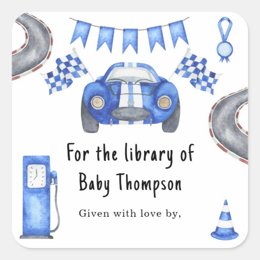 Raceauto - voor de bibliotheek van vierkante sticker (Voorkant)
