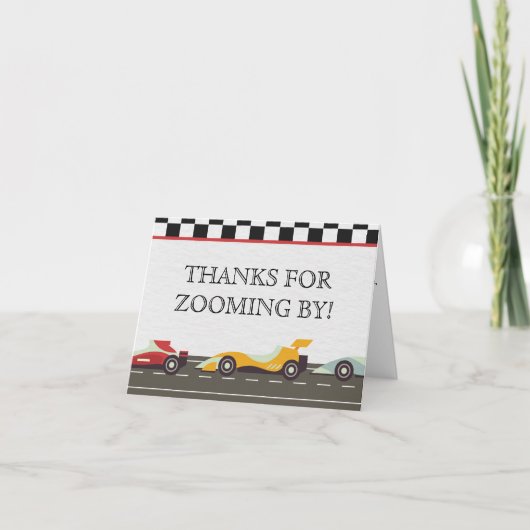raceauto zoomt op door bedankkaart (Voorkant)