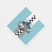 raceauto, zwart-wit, gekleurd blauw servet (Hoek)