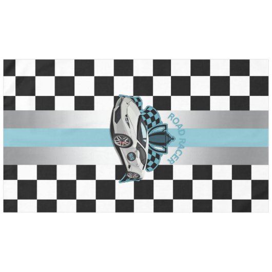 raceauto, zwart-wit, gekleurd blauw tafelkleed (Voorkant (Horizontaal))