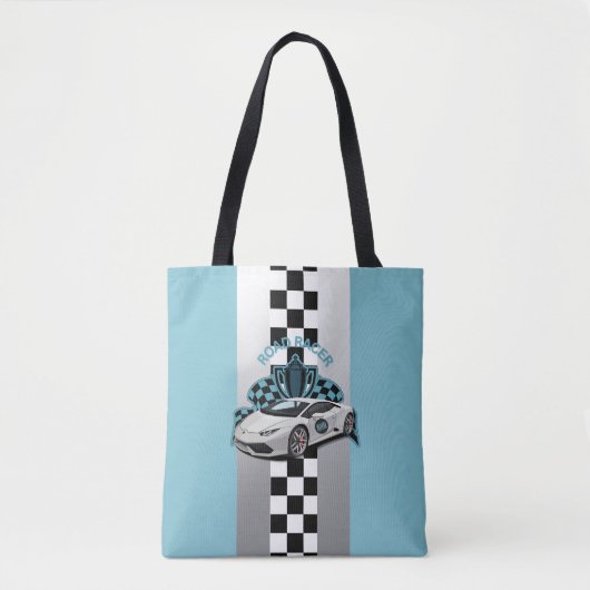 raceauto, zwart-wit, gekleurd blauw tote bag (Voorkant)