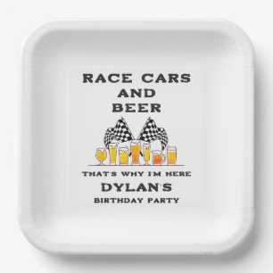 Raceauto's & Bier Geruite Vlag Raceday Verjaardag Papieren Bordje