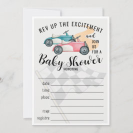 Raceauto's vullen Baby shower invitatie in Kaart