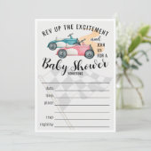 Raceauto's vullen Baby shower invitatie in Kaart (Staand voorkant)