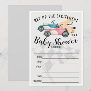 Raceauto's vullen Baby shower invitatie in Kaart